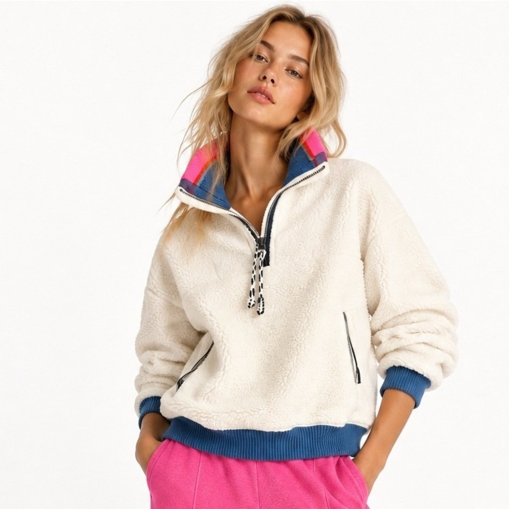 FP Movement Over The Rainbow Fleece White Blue Pink S Cozy Warm Winter Sporty